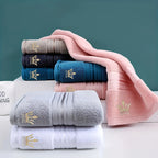 8-Piece Luxury Cotton Towel Set - 2 Bath Towels, 2 Hand Towels & 4 Washcloths, Light Beige with Crown Embroidery