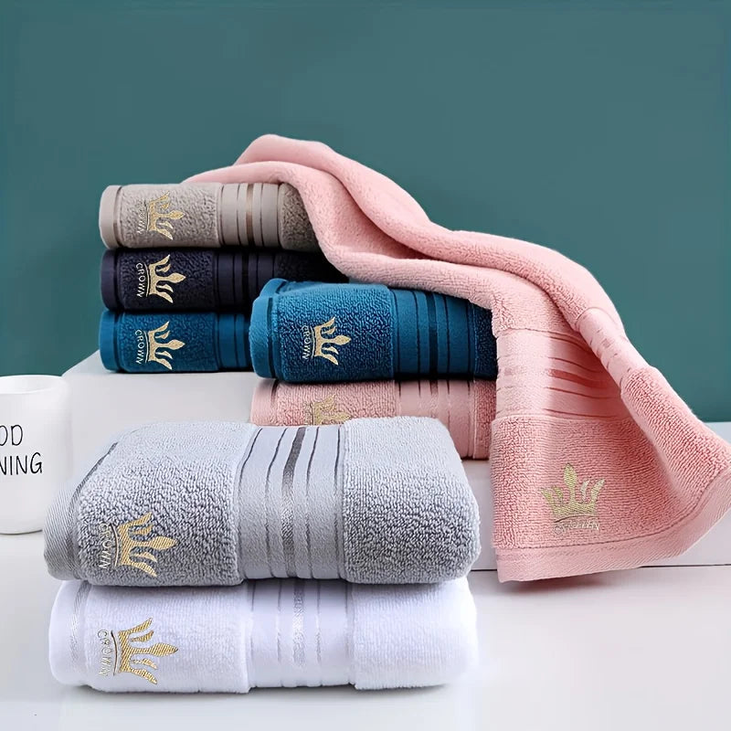 8-Piece Luxury Cotton Towel Set - 2 Bath Towels, 2 Hand Towels & 4 Washcloths, Light Beige with Crown Embroidery