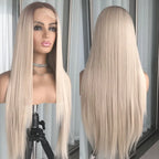 Blonde wig displayed on a mannequin with a neutral background.