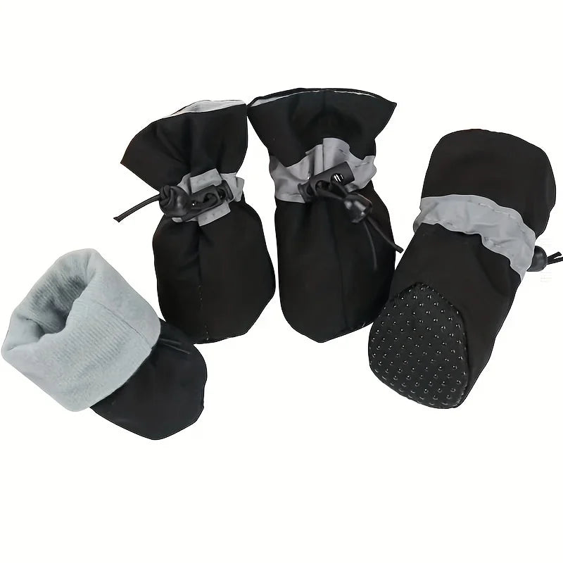 Black pet boots with gray interior on a white background