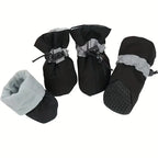 Black pet boots with gray interior on a white background