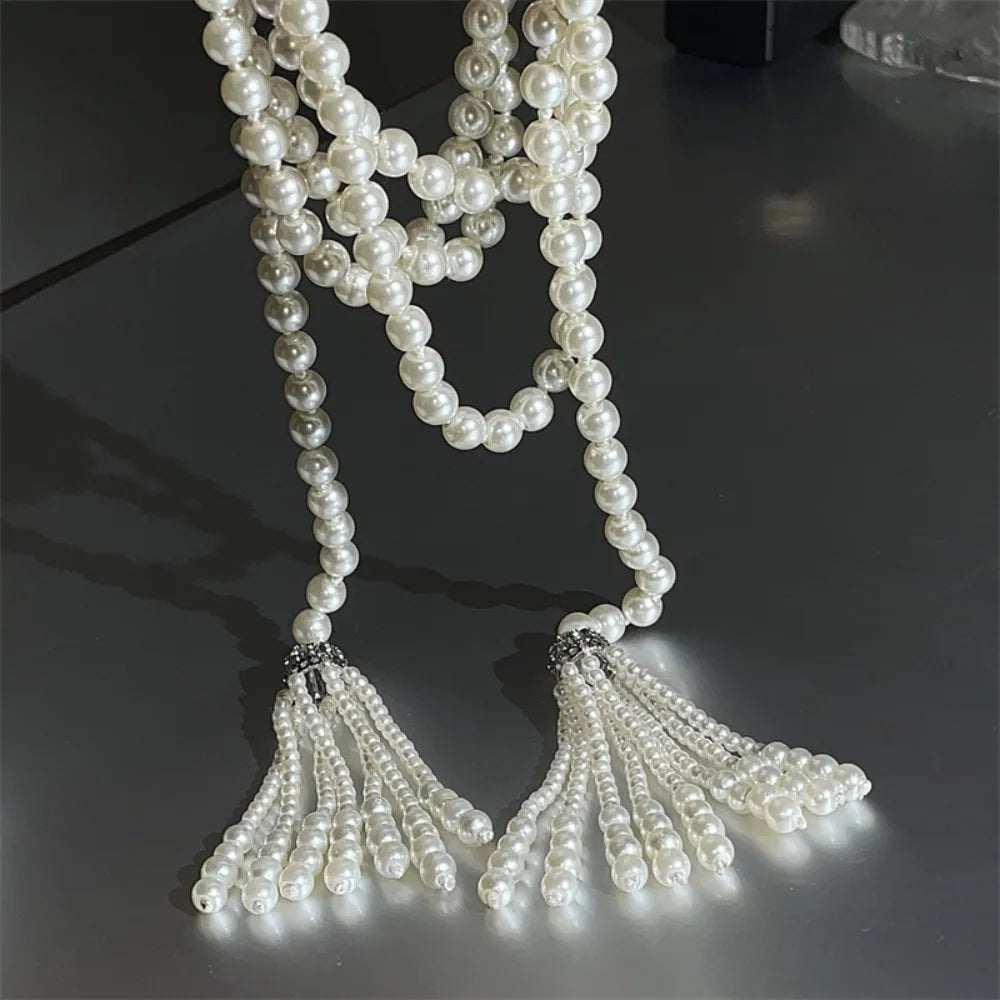Pearl Beaded Necklace Charm Tassel Sweater Chain Neck Jewelry Accessories Waistband Women