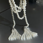 Pearl Beaded Necklace Charm Tassel Sweater Chain Neck Jewelry Accessories Waistband Women