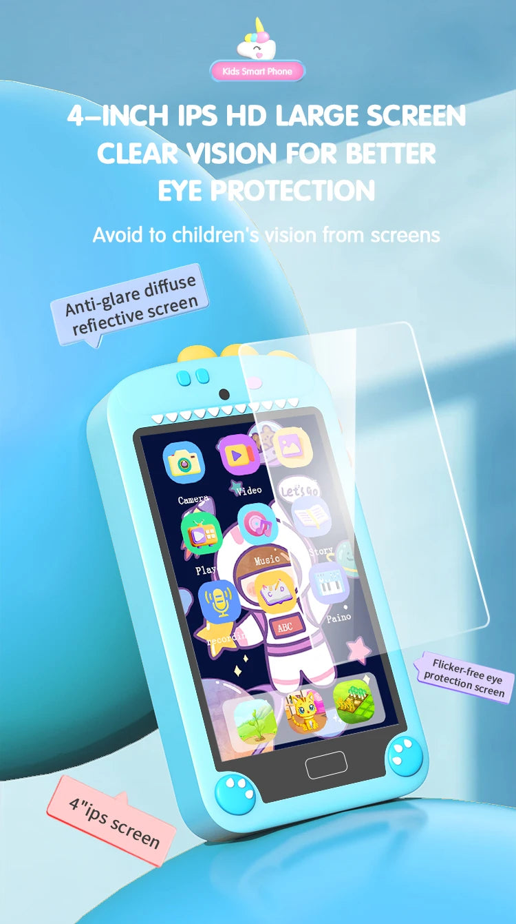 Children's educational tablet with screen protector on a blue background