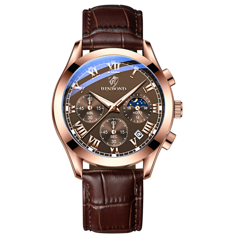 Men's Watch Multifunctional Threes Hands and Six Sub-dials Quartz Wristwatch