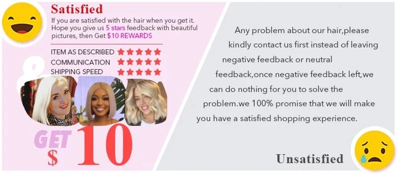 Customer review section with satisfaction levels and rewards system on a pink background.