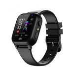 Black smartwatch with a black band on a white background