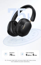Wireless Bluetooth Headphones 43dB Hybrid Active Noise Cancellation Hi-Res LDAC 75H Spatial Audio Headset Earphones
