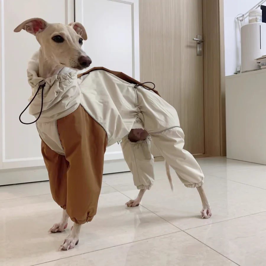 Dog Clothes in Winter Snow Weather Thicken Plush 4-legged Khaki Jacket Windproof Waterproof Warm Coat for Italy Greyhound