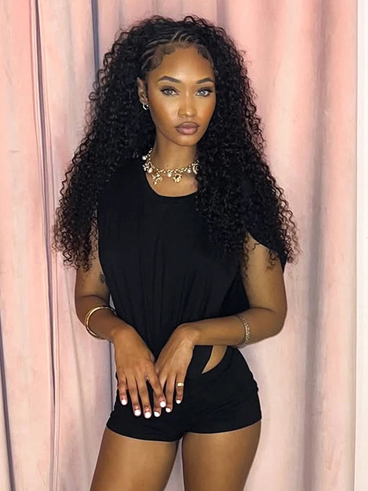 Women Two-Piece Side Split Bodysuit+Shorts
