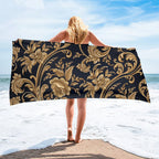 Luxury Black & Gold Microfiber Beach Towel – Quick-Dry, Absorbant