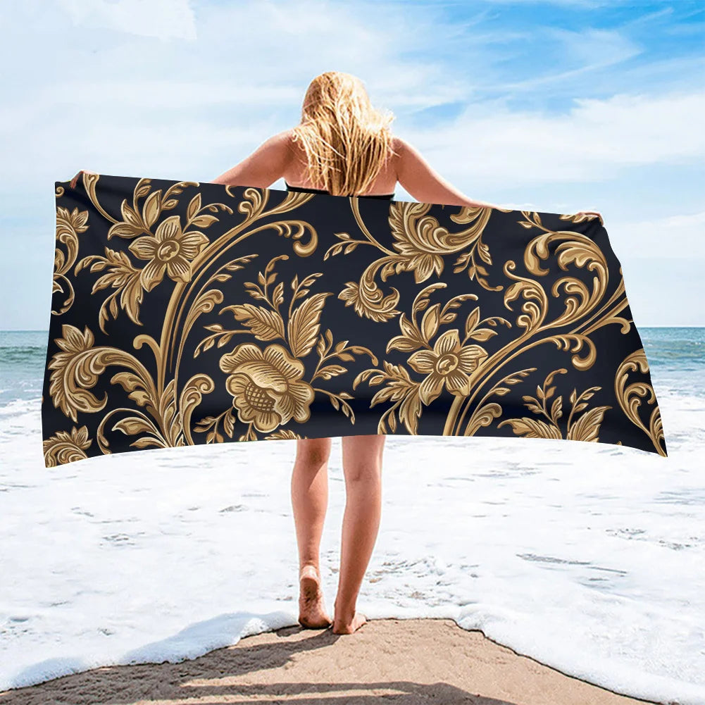 Luxury Black & Gold Microfiber Beach Towel – Quick-Dry, Absorbant