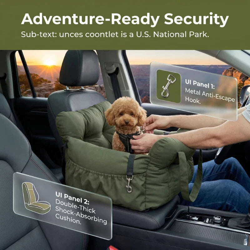 Dog Car Seat with Safety Belt - Non-Slip Pet Car Bed for Small Dogs, Washable Travel Carrier with Secure Straps for Safe Car