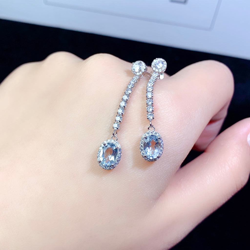 Natural Aquamarine Sterling 925 Silver Earrings
