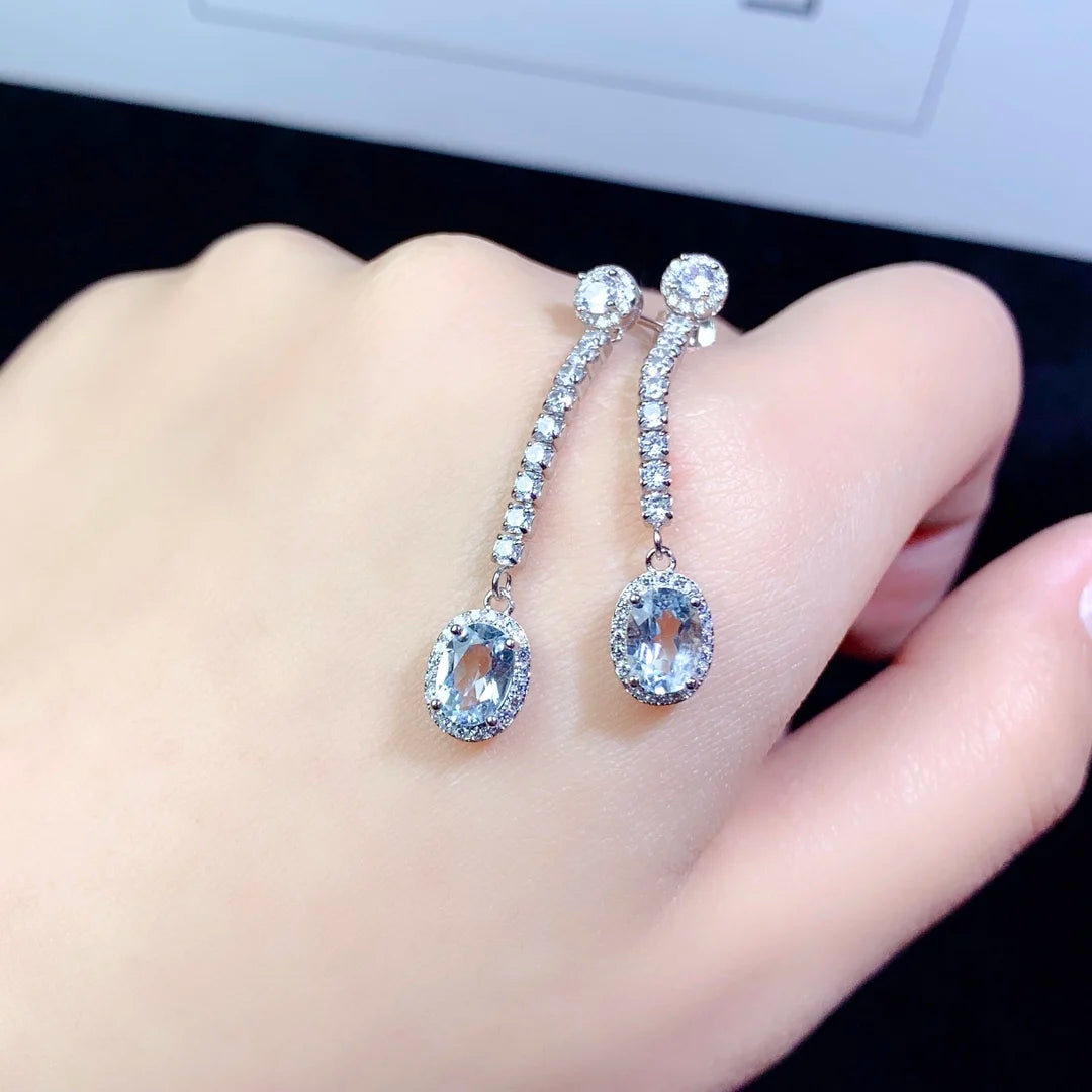 Natural Aquamarine Sterling 925 Silver Earrings