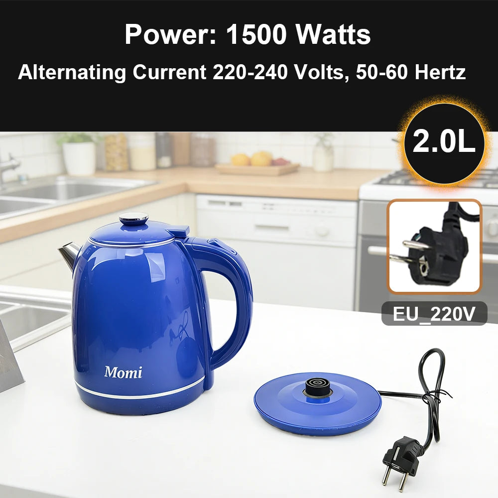 2.0L Fast Boil Electric Kettle Stainless Steel Portable Water Heater Electric Tea Pot for Home Use Travel Business
