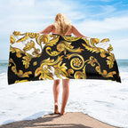 Luxury Black & Gold Microfiber Beach Towel – Quick-Dry, Absorbant