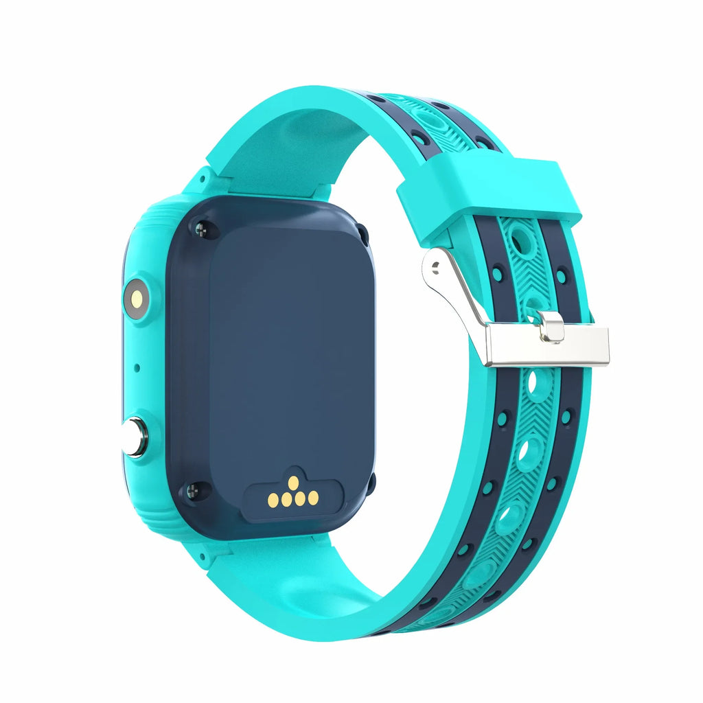 Turquoise smartwatch with a detailed band on a white background