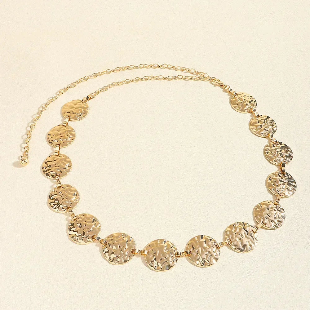 Womens Elegant Ladies Metal Thin Waist Chain Gold Round Irregular Body Chain Sexy Accessory Dress belt Waist Accessories Fashion