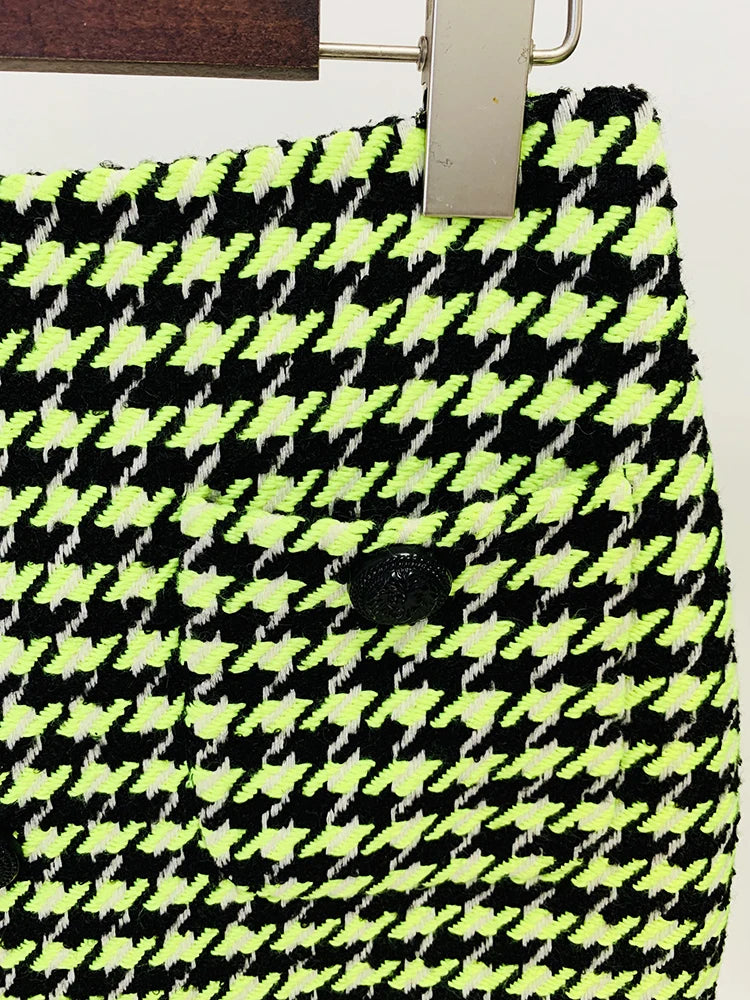 Women's Lion Buttons Houndstooth Tweed Mini Skirt