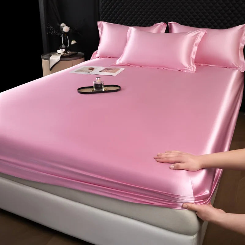 100% Mulberry Silk Bed Sheet Set – 3 Piece Smooth Satin Bedding with Pillow