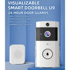 Smart doorbell U9 with features listed on a blue background