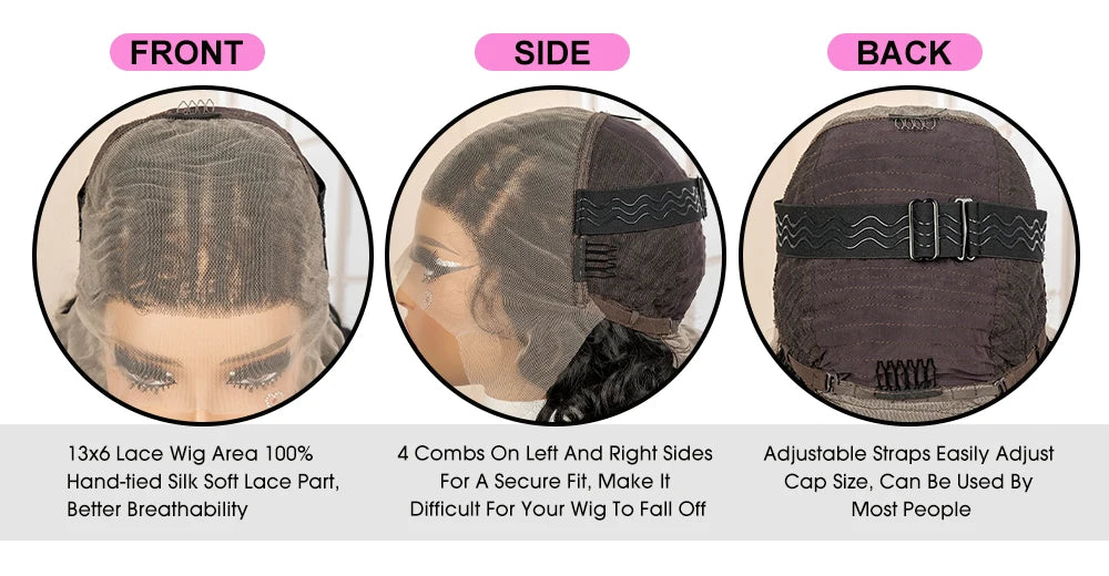 13x6 Lace Front Wig with Braids 24 Inch Black Synthetic Curly Wavy