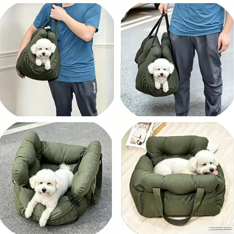 Dog Car Seat with Safety Belt – Non-Slip Pet Car Bed for Small Dogs, Washable Travel Carrier with Secure Straps for Safe Car