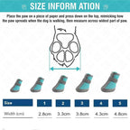 Measurement guide for dog paw pads with size chart and diagram