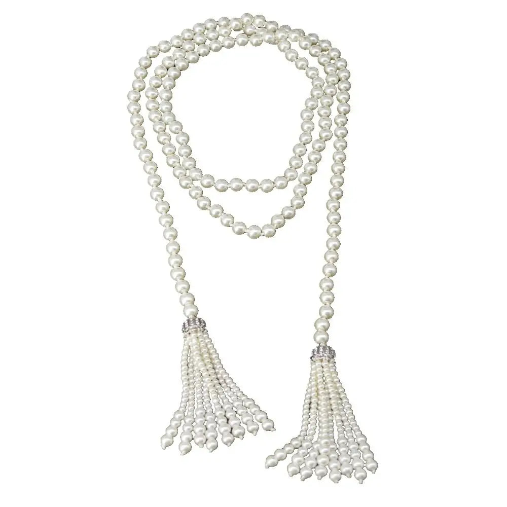 Pearl Beaded Necklace Charm Tassel Sweater Chain Neck Jewelry Accessories Waistband Women