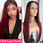 Woman with burgundy wig on a mannequin head, with text '13x4 Lace Front'.