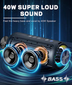 Ortlizen portable speaker with 40W super loud sound on a dark blue background