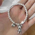 925 Sterling Silver Bracelets for Women String of Beads Accessories Trend Vintage Simple Cute Bear Pendant Party Jewelry