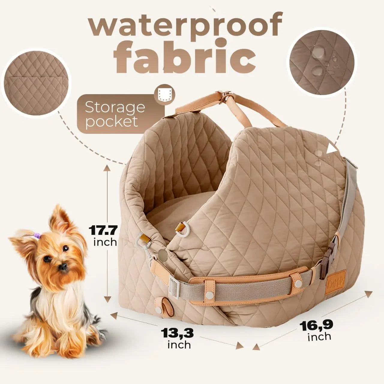 Dog Car Seat for Small Dogs, 3-in-1 Travel Carrier & Dog Bed for Car, Washable, Anti-Slip, Safety Straps, Fits Front & Back Seat