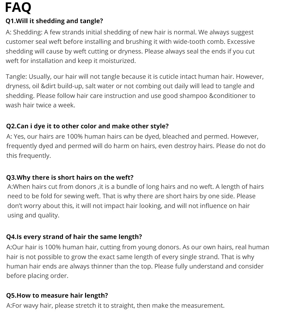 FAQ section about hair care and styling questions on a white background