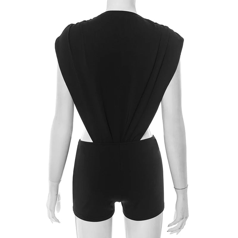 Women Two-Piece Side Split Bodysuit+Shorts