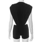 Women Two-Piece Side Split Bodysuit+Shorts
