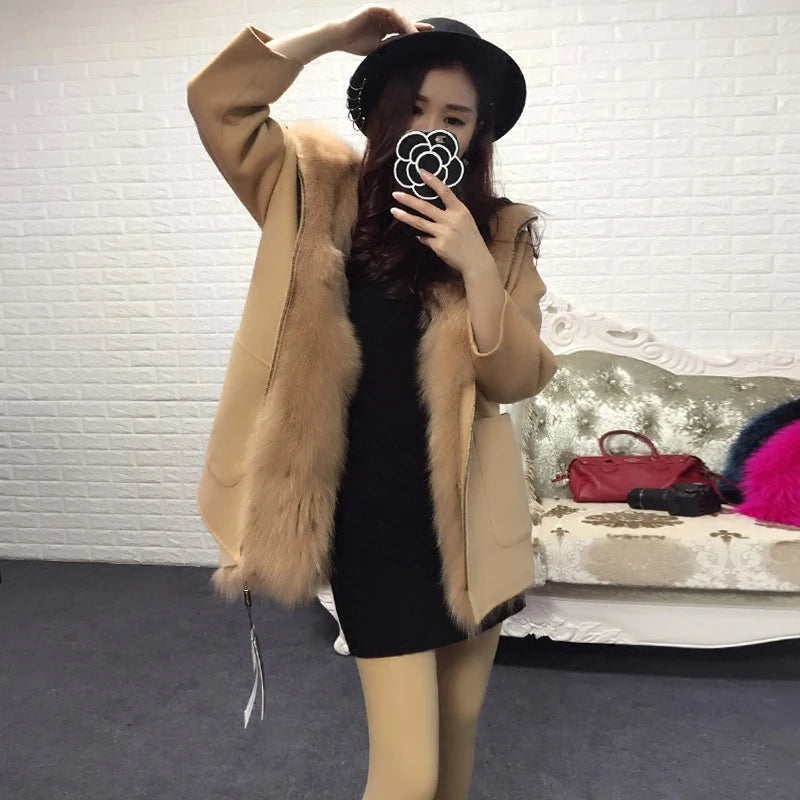 Maomaokong loose Real Fox Fur Collar 2024 White Duck Down Jacket Women Winter Luxury Puffer Coat Oversize Feather Outwear