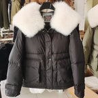 Maomaokong loose Real Fox Fur Collar 2024 White Duck Down Jacket Women Winter Luxury Puffer Coat Oversize Feather Outwear