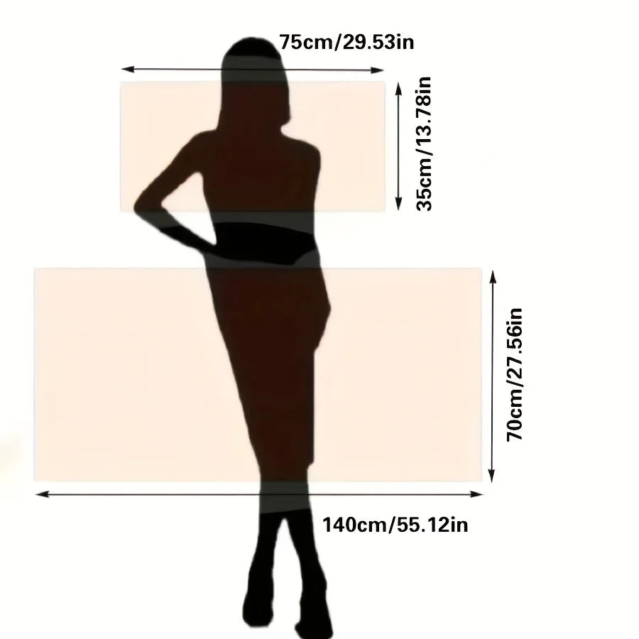 Silhouette of a person wearing a dress with measurements indicated