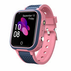 Smartwatch with pink and blue band on a white background