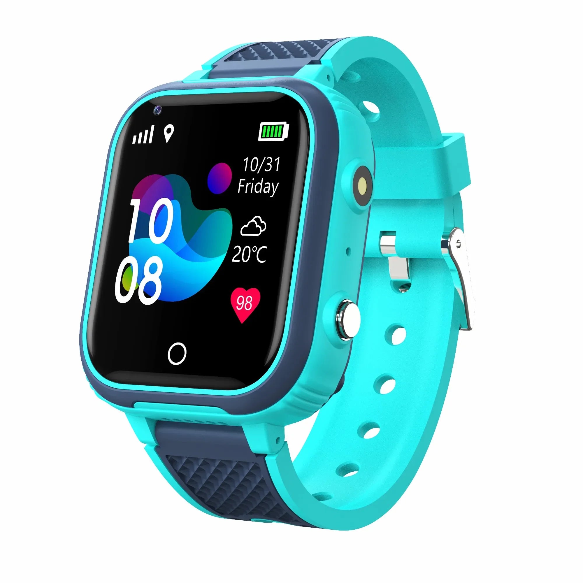 Smartwatch with a turquoise band on a white background