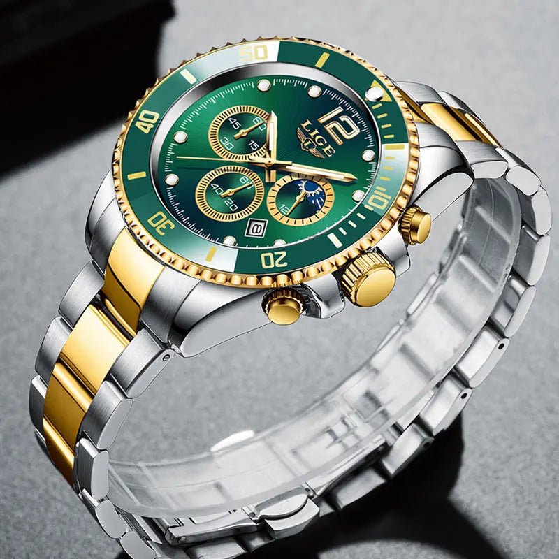 Luxury Watch for Men Waterproof Sports Stainless Chronograph Quartz Wristwatch