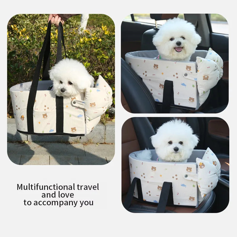Dog Car Seat with Storage Pocket Center Console Pet Car Carrier Universal Pet Seat Cover for Small Medium Dogs Travel Safety Bag