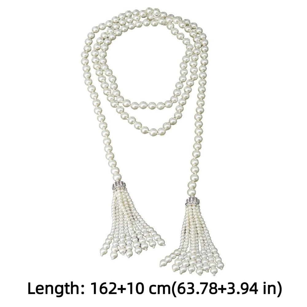 Pearl Beaded Necklace Charm Tassel Sweater Chain Neck Jewelry Accessories Waistband Women