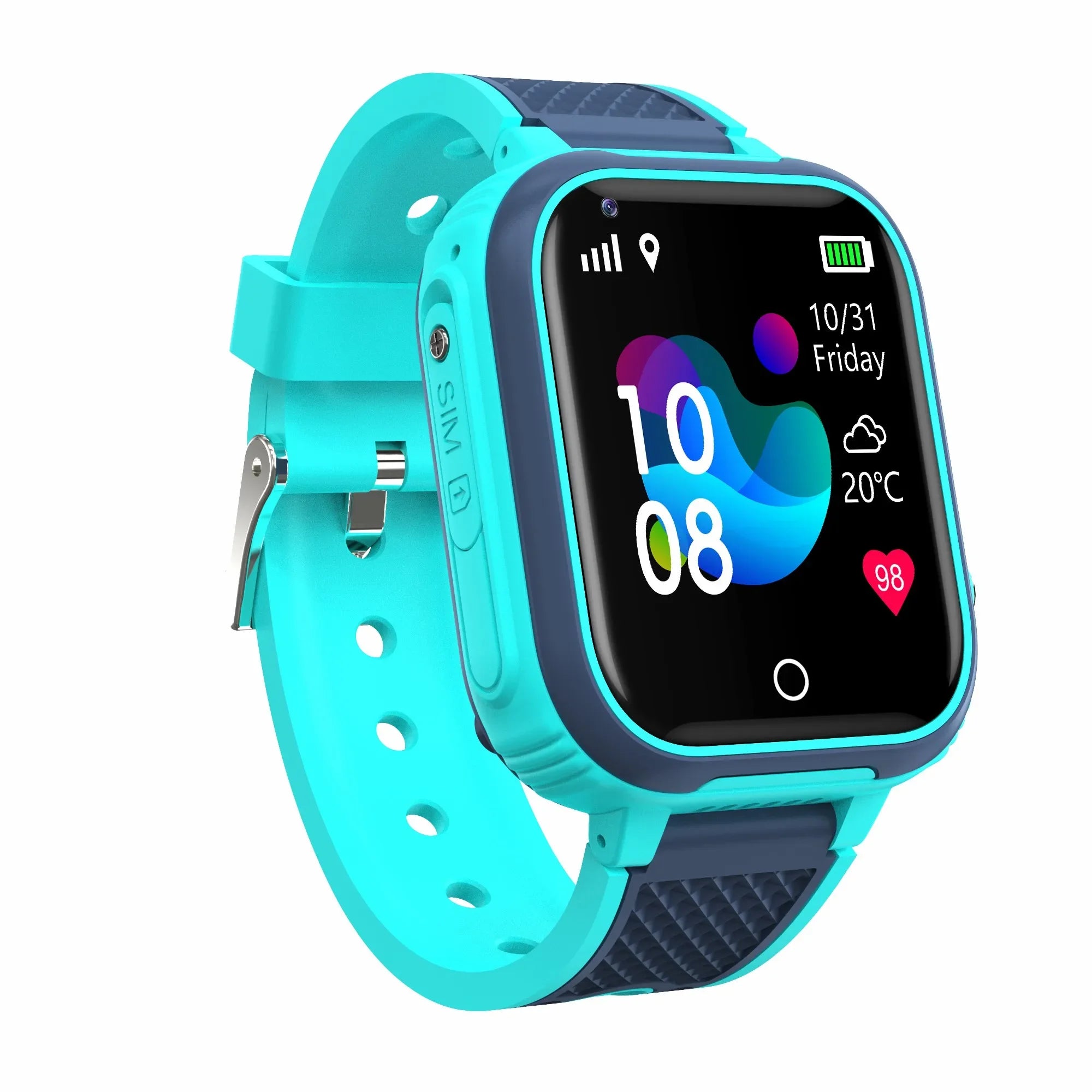 Smartwatch with a turquoise band on a white background