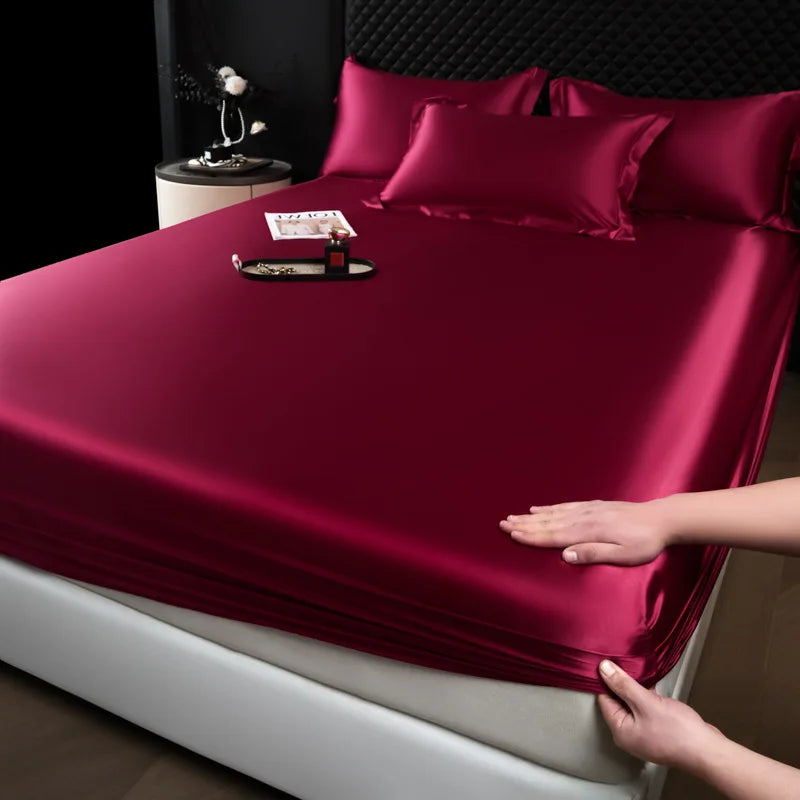 100% Mulberry Silk Bed Sheet Set – 3 Piece Smooth Satin Bedding with Pillow