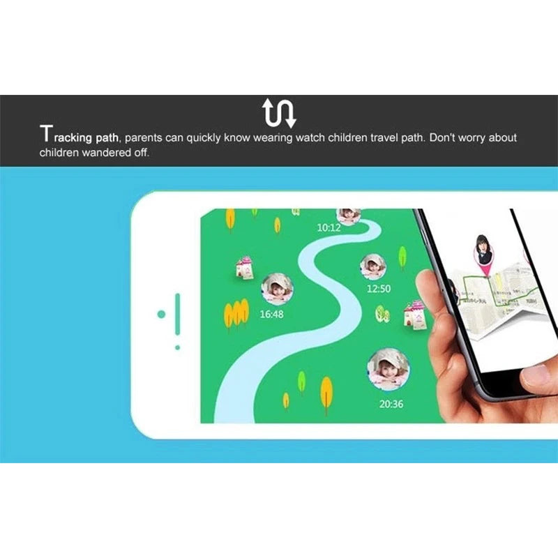 Smartphone displaying a map application with tracking path on a blue background