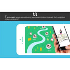Smartphone displaying a map application with tracking path on a blue background