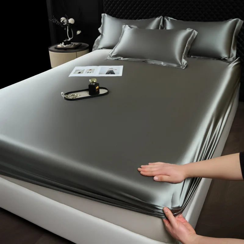 100% Mulberry Silk Bed Sheet Set – 3 Piece Smooth Satin Bedding with Pillow